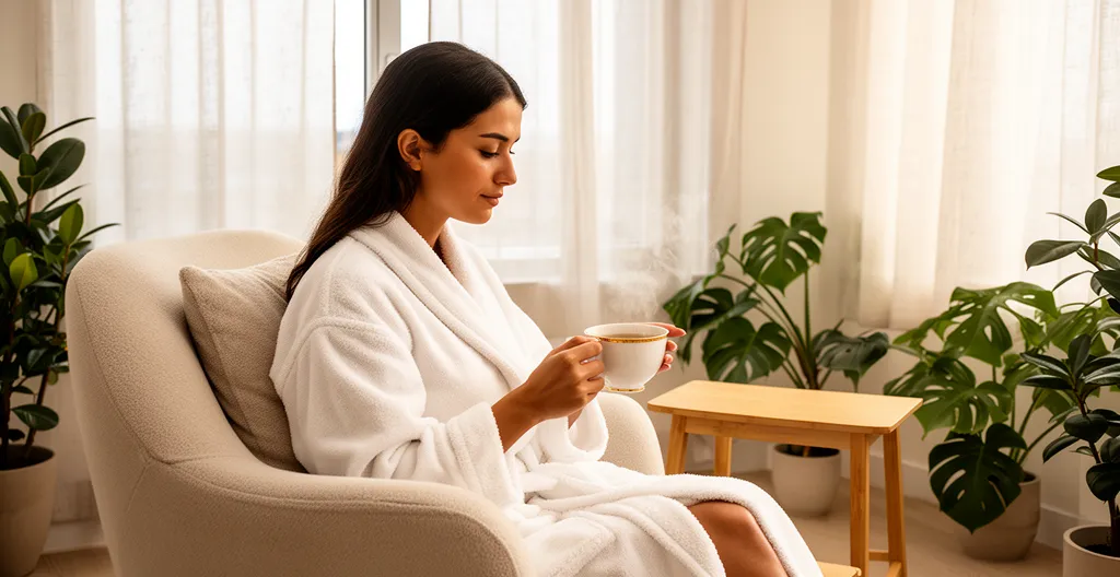 Service de thé dans un espace spa d'hôtel bien-être suisse