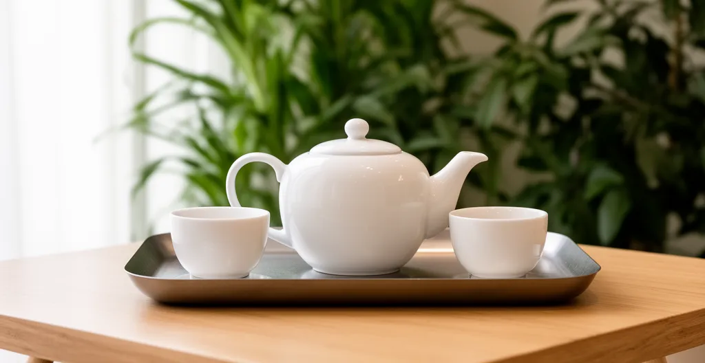 Service de thé premium dans espace bien-être (théière porcelaine haut de gamme)